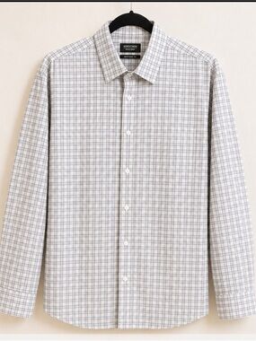 EUC Nordstrom Men's White and Gray Windowpane Dress Shirt